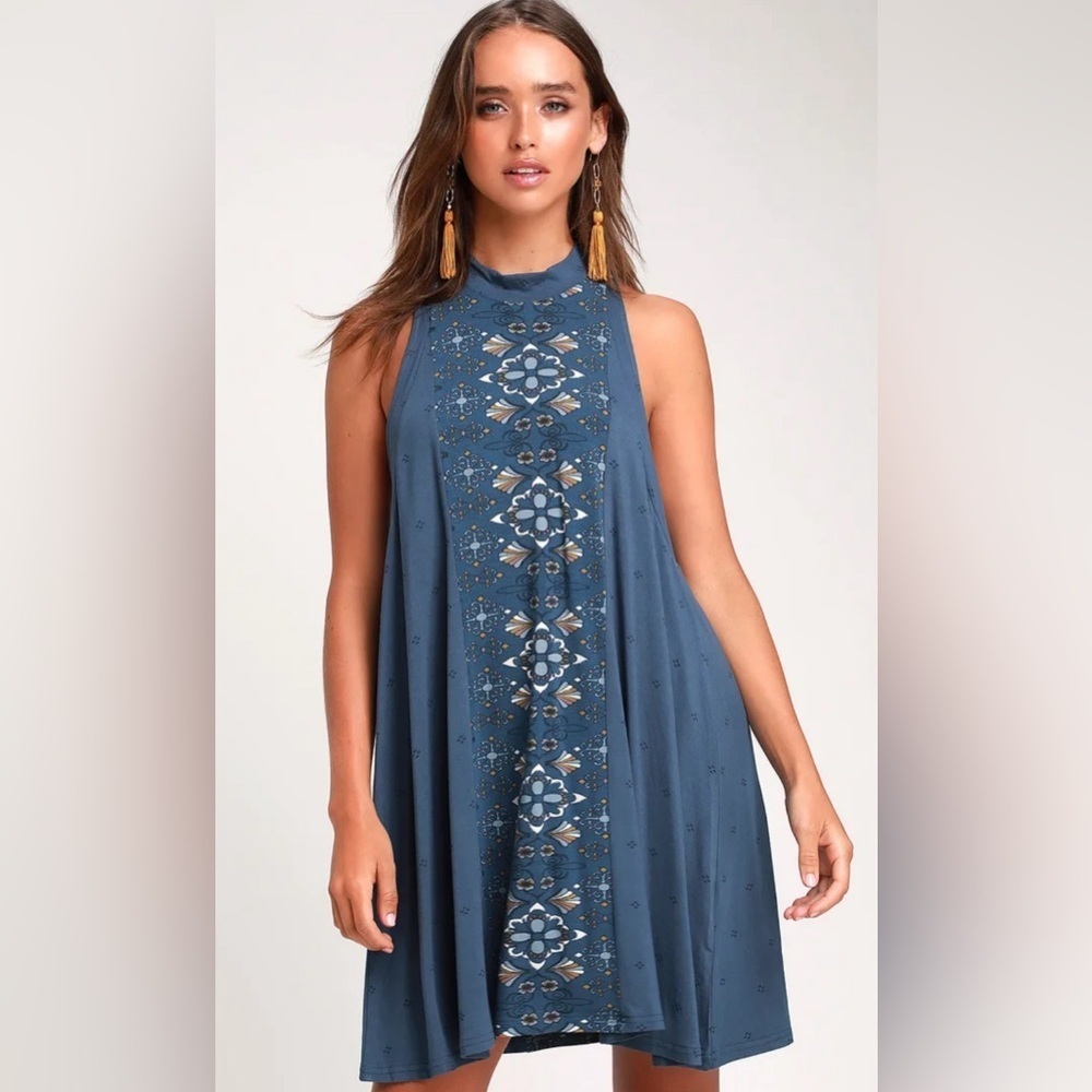 O’Neill Leslie Denim Blue Floral Print Swing Dress Small - Picture 11 of 12